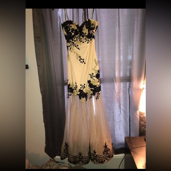 Elegant Black and Cream Lace Dress - Picture 6 of 7